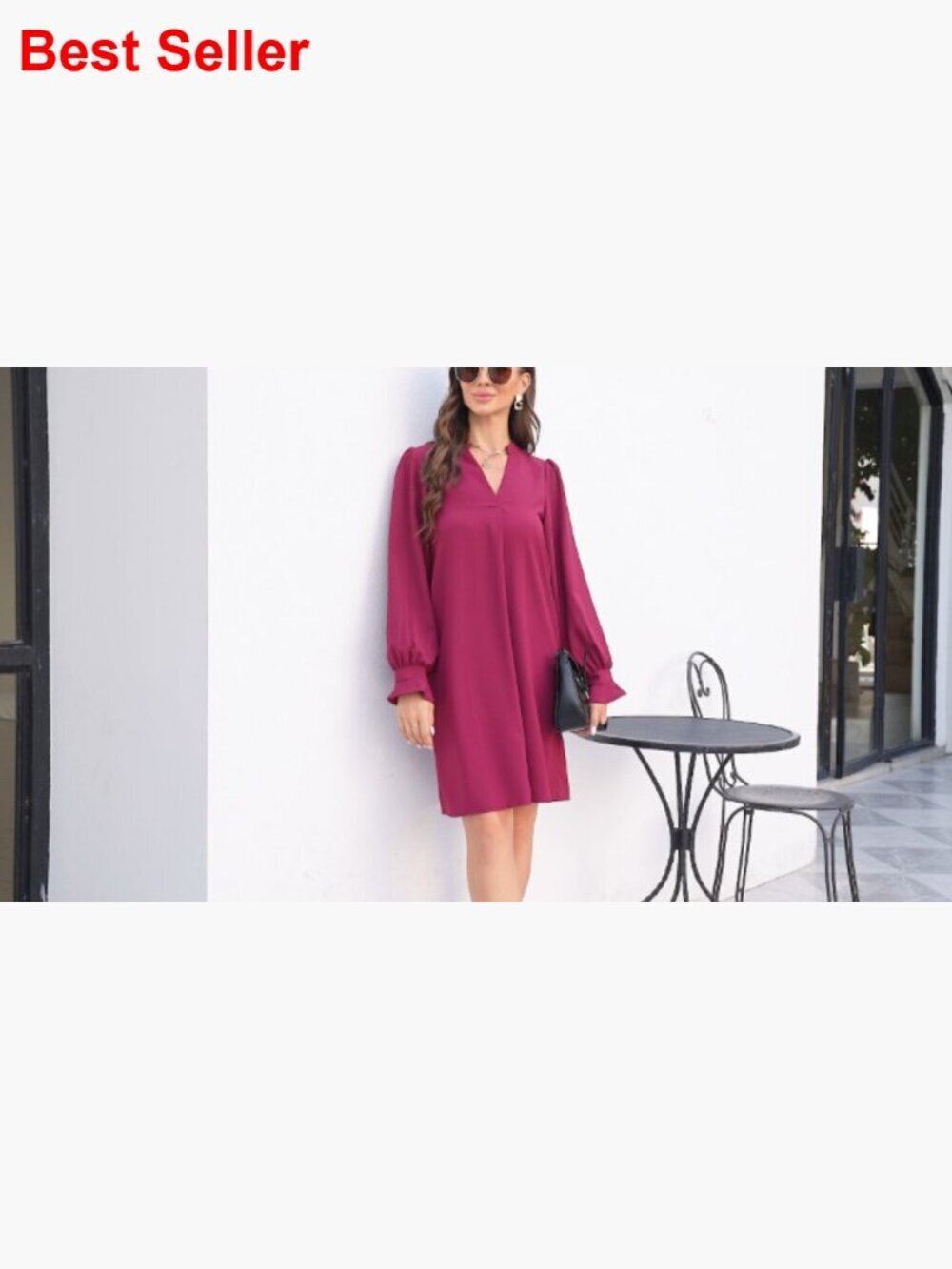 Polyester V-Neck Ruffled Sleeve Shift Dress Casual Summer - Picture 6 of 7